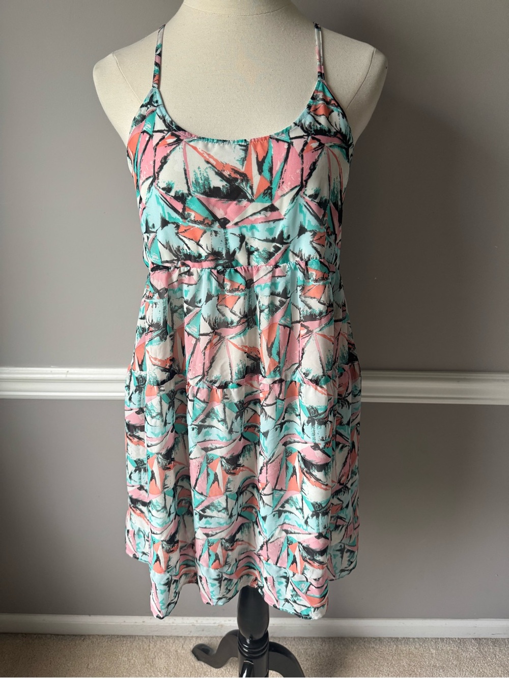 Adam Levine Collection Mint, Coral & Black Abstract Spaghetti-Strap Dress